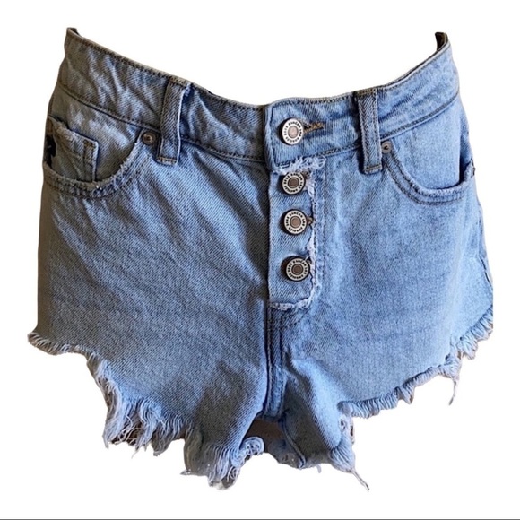 KanCan Cutoff Denim Jean Shorts High Waisted (4) Button Fly Fringe Size W 31”x… - Picture 2 of 9